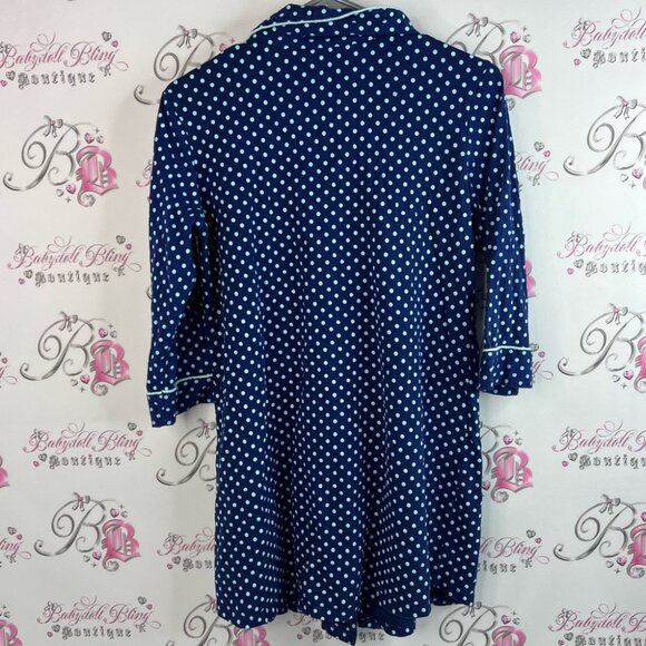 Jessica long top mini dress button down light blue and navy Blue Polka Dot Shirt - Picture 2 of 11